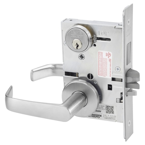 Classroom Intruder Mortise Lock, NS Lever, A Rose, Satin Chrome